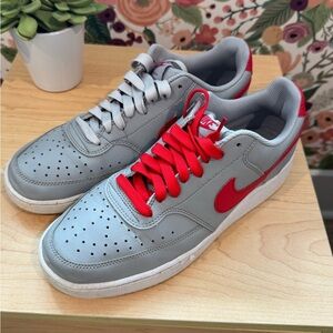Nike Men's Gray and Red Court Vision Sneakers​​